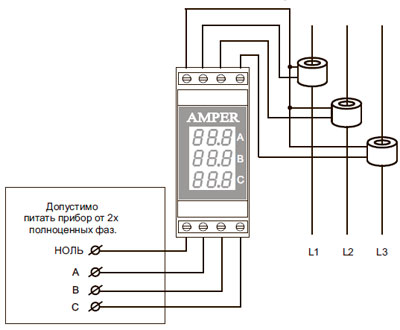 Рис.1. Схема подключения амперметра AMPER