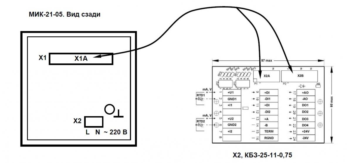 Подключение клеммно-блочного соединителя КБЗ-25-11-0,75 к регулятору МИК-21