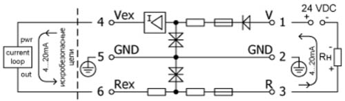 Схема подключения двухпроводной пассивной токовой петли 4-20мА