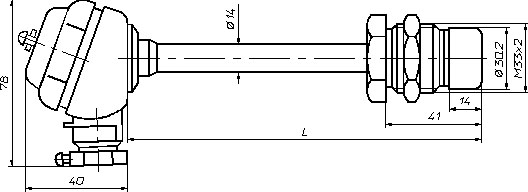 Схема габаритных размеров термопреобразователя ТСП-8044Р