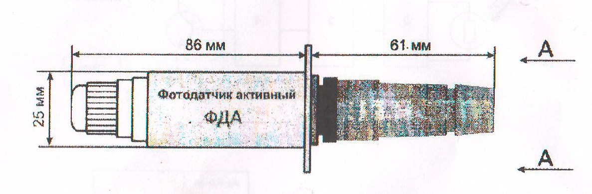Схема габаритных размеров датчика ФДА с разъемом 
